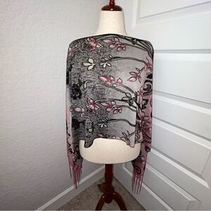 Kokomo Unlimited Floral Print Fringe Wrap Shawl